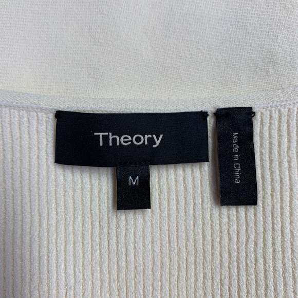 THEORY Peplum Compact Crepe Cream Viscose Blend Ribbed Casual Top - Picture 5 of 7